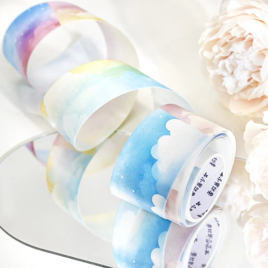 Japanese paper washi tape roll with sky theme patterns measuring 30mm wide