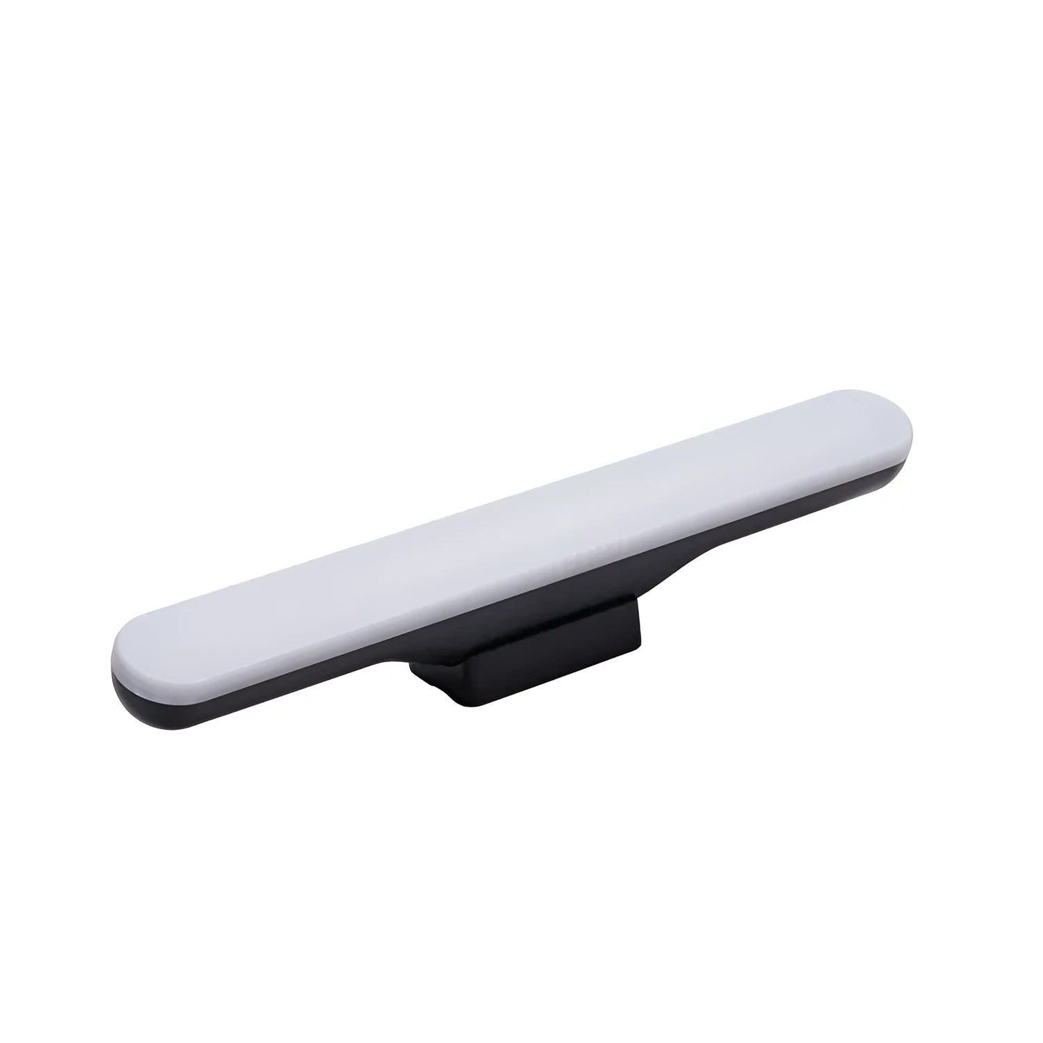Modern plastic LED desk lamp with touch switch and rechargeable battery on a wooden desk.