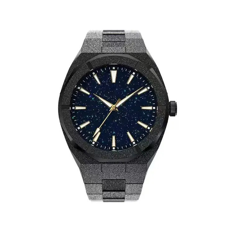 Business men's watch with frosted stainless steel case and luminous hands in silver colour