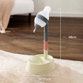 Green adjustable height pet water dispenser with detachable pole and bowl for dogs and cats.