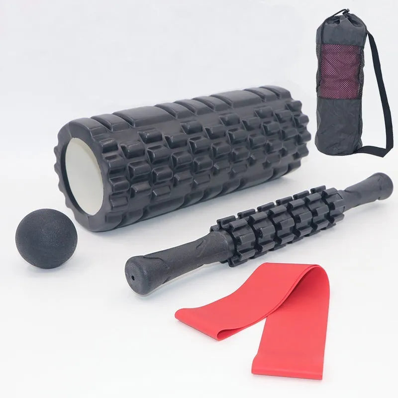 33cm black fitness foam roller massage stick with gear bar design on white background