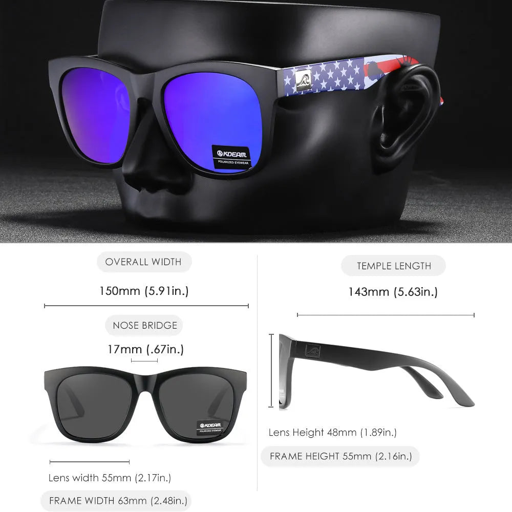 Polarised sunglasses with TAC lenses and a PC frame for fishing and driving.