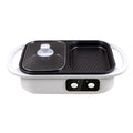 White and green dual-function electric hot pot and frying oven appliance with mechanical controls