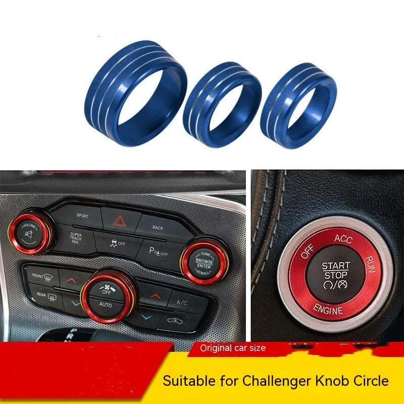 Aluminium alloy air conditioning knob decorative ring for Dodge Challenger and Grand Cherokee in selected colour.