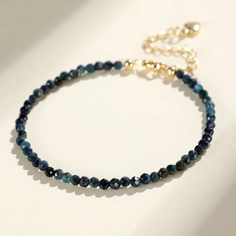 Blue tourmaline beaded bracelet with 3mm gemstone beads and spacer bead design