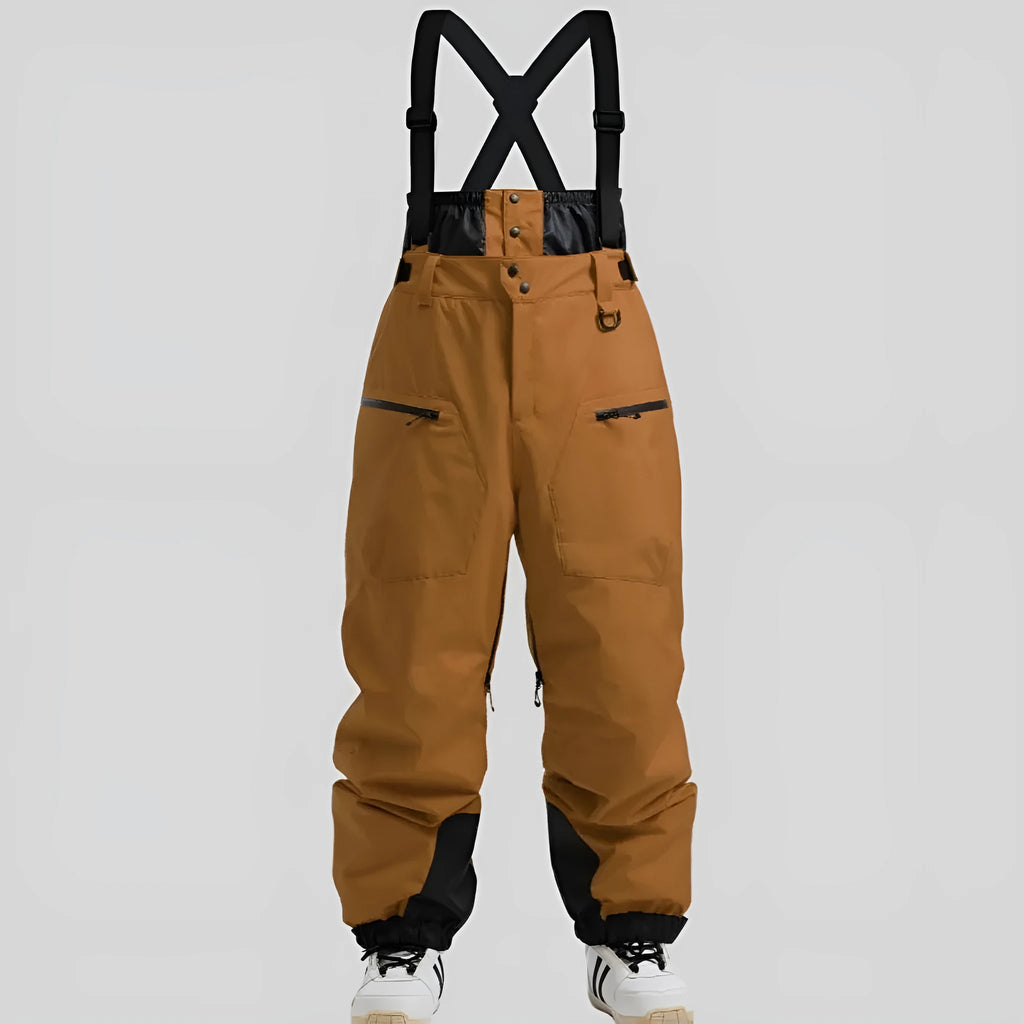 Men's waterproof ski pants in linen with thickened strap, shown in black colour