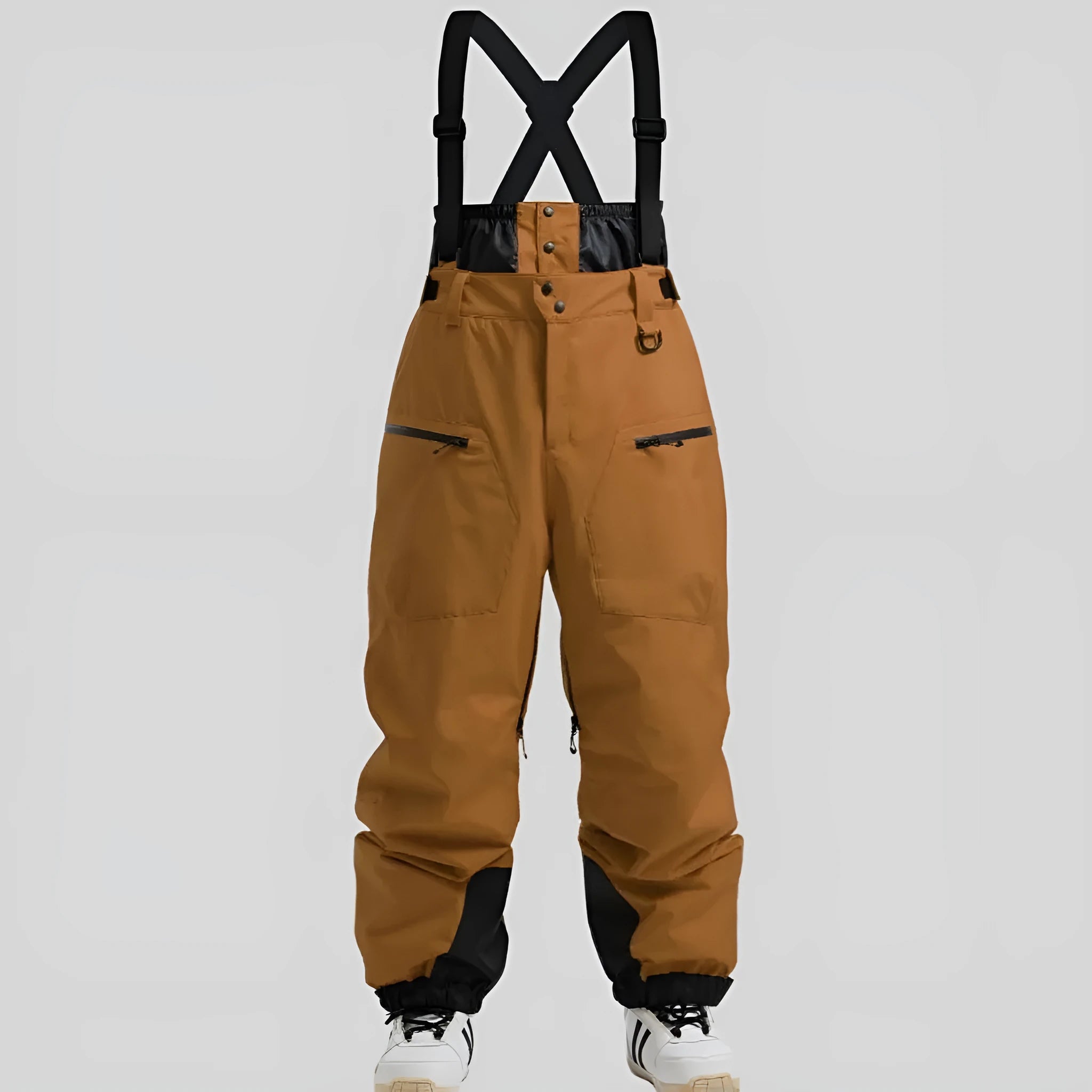 Men's waterproof ski pants in linen with thickened strap, shown in black colour