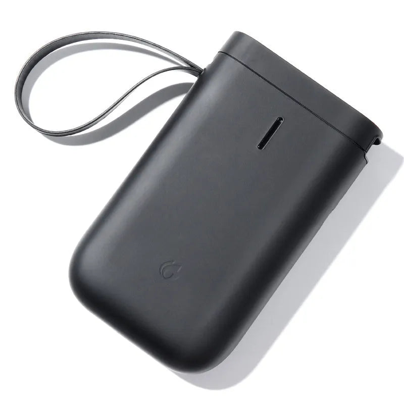 D11 Bluetooth thermal label printer in various colours, shown next to a mobile phone displaying the label design app.
