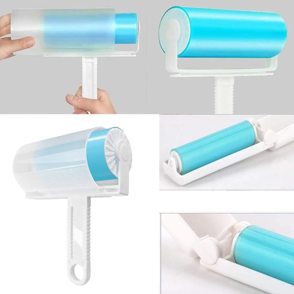 Washable reusable lint roller for pet hair removal in blue, green, pink or yellow colours