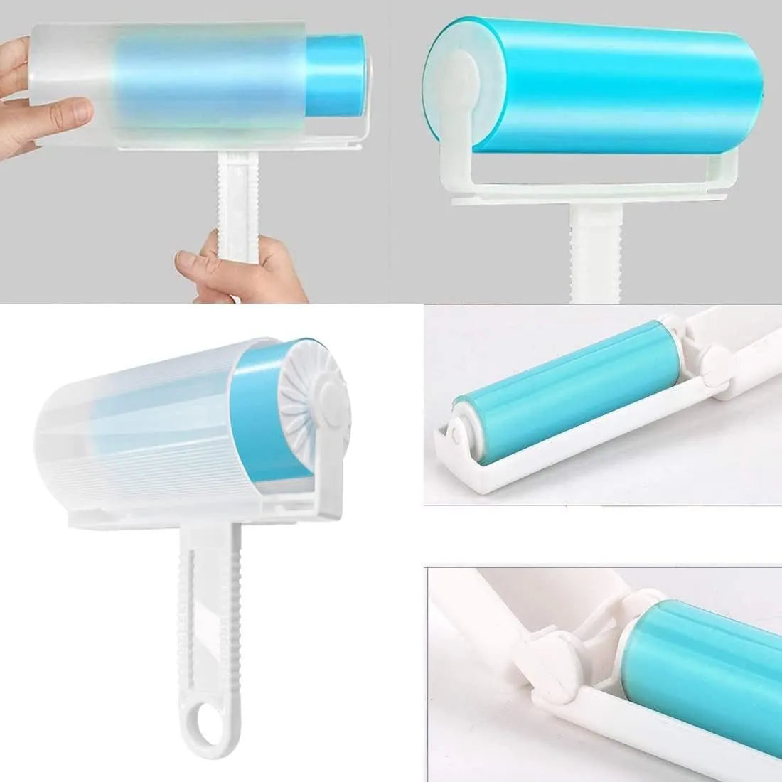 Washable reusable lint roller for pet hair removal in blue, green, pink or yellow colours