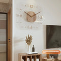 Transparent wooden frame wall clock with clear dial showing modern design, 35cm square size