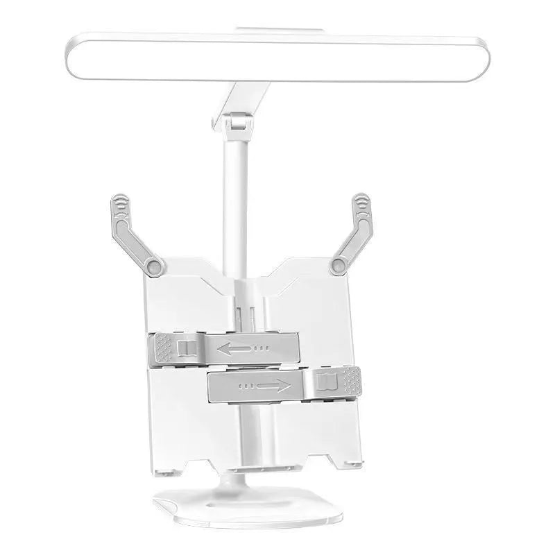 Multifunctional adjustable desk lamp with a built-in bookshelf shelf and three-speed colour temperature control.