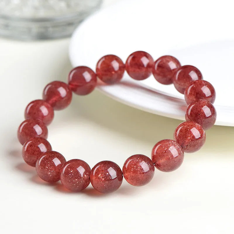 Natural strawberry quartz bracelet with cherry red geometric beads in three size options