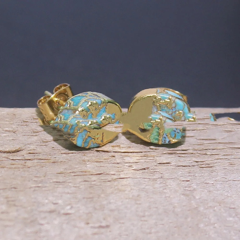 Natural stone bohemian stud earrings with irregular turquoise-coloured stones in ER1031 shade