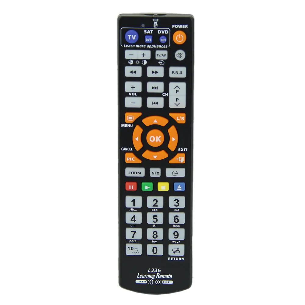 Black L336 learning remote control with full-key layout for universal device programming