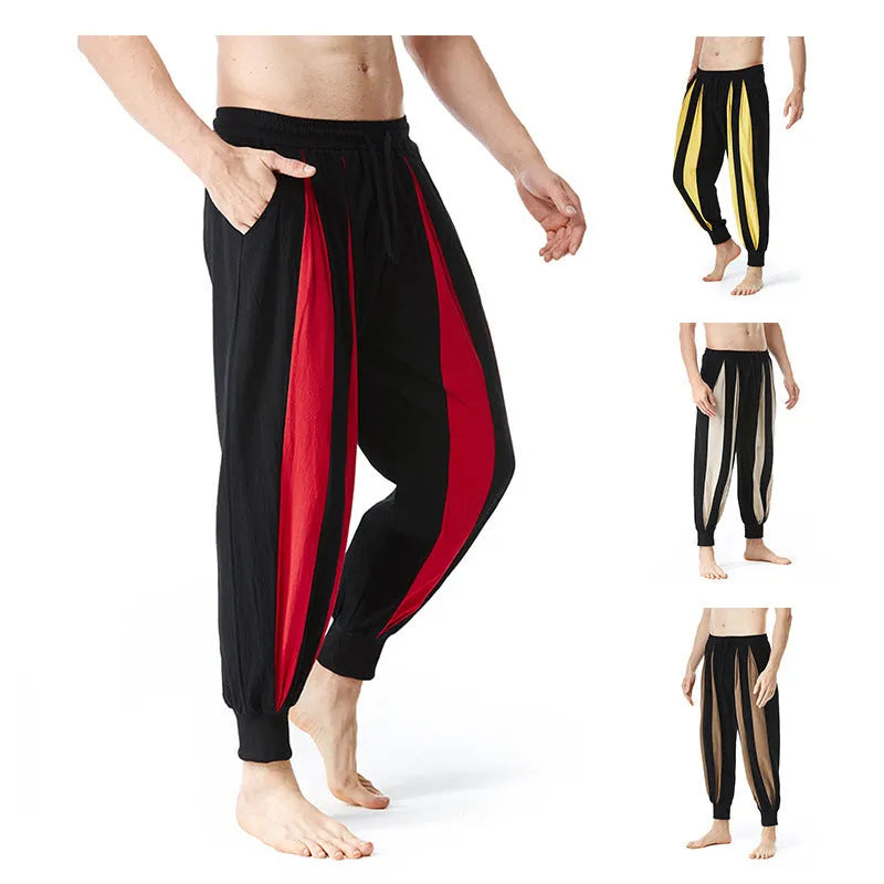 Men's brown straight-leg casual trousers made from polyester fabric for spring.