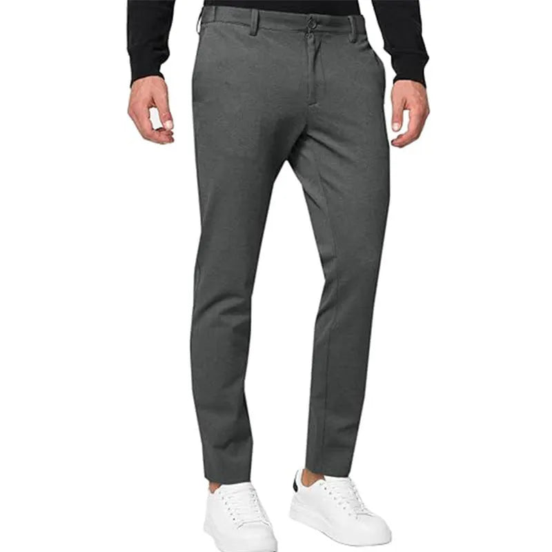 Men's slim-fit tapered chino trousers in army green colour with British style casual design