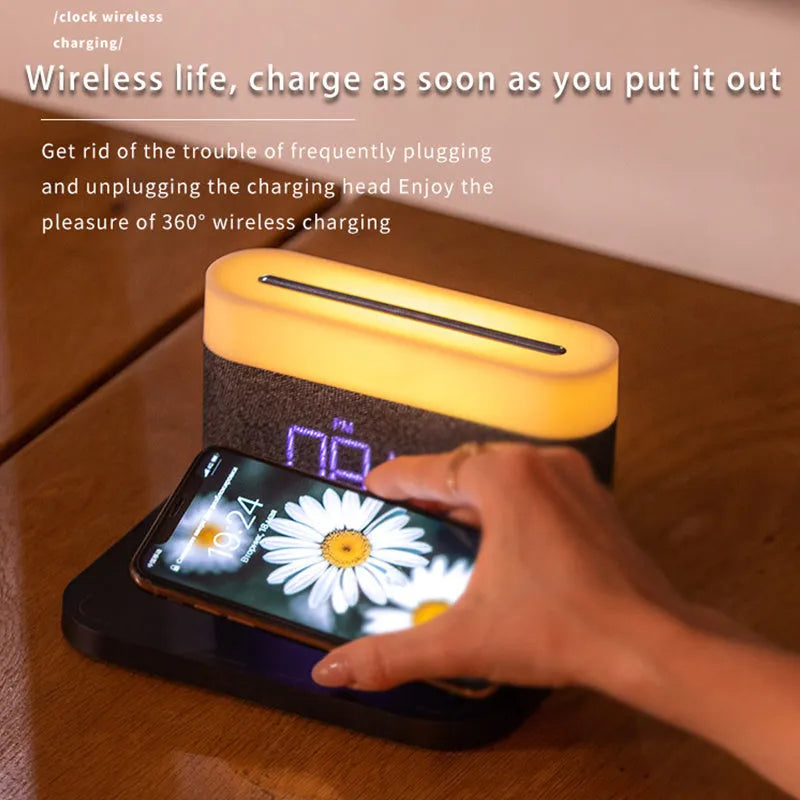 Wireless charging desktop clock night light table lamp in modern design