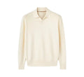 Men's pure wool polo sweater with lapel collar in milky white colour