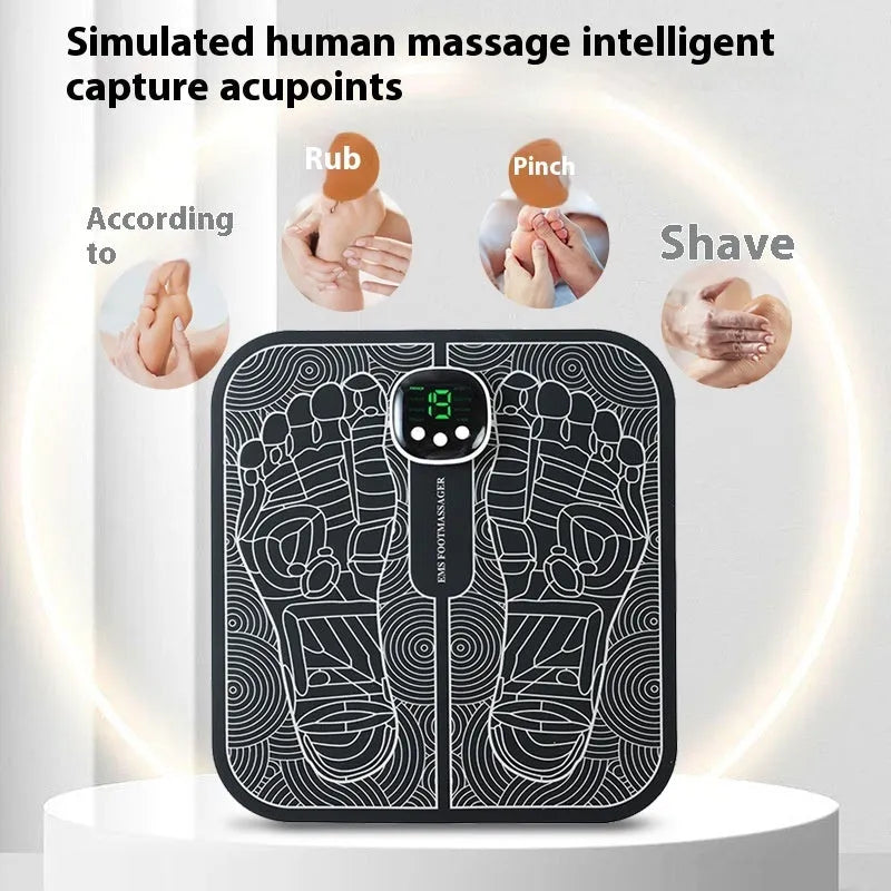 USB rechargeable reflexology foot massager mat with remote control and orange foot pad.