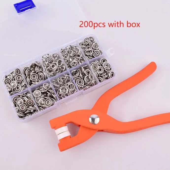 Stainless steel five-claw no-sew buttons for children's clothing with application pliers tool