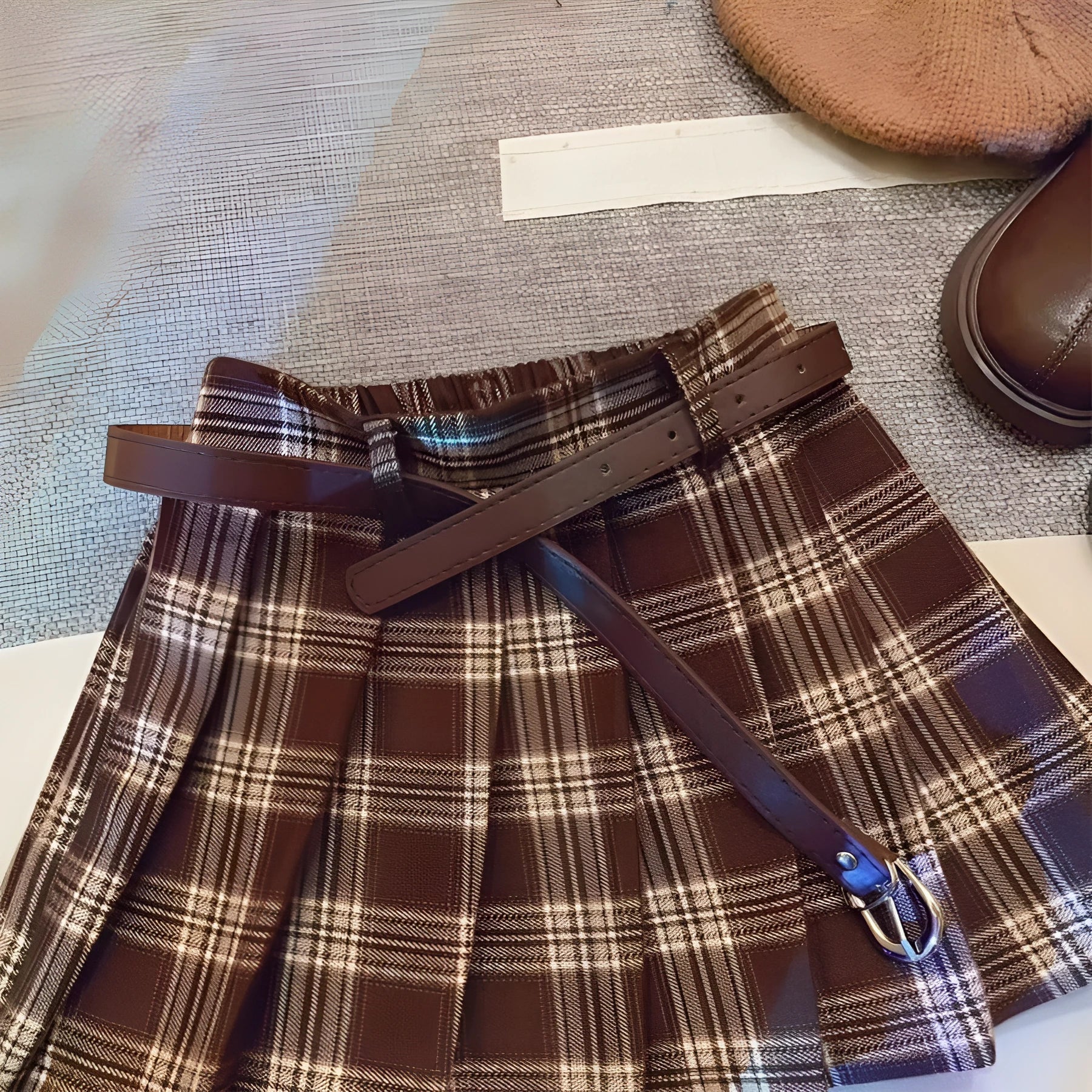 Children's plaid pleated skirt in cotton blend fabric with A-line silhouette