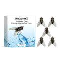 Five small, insect-shaped soft fishing baits on a blue background, each measuring 1.5 cm.