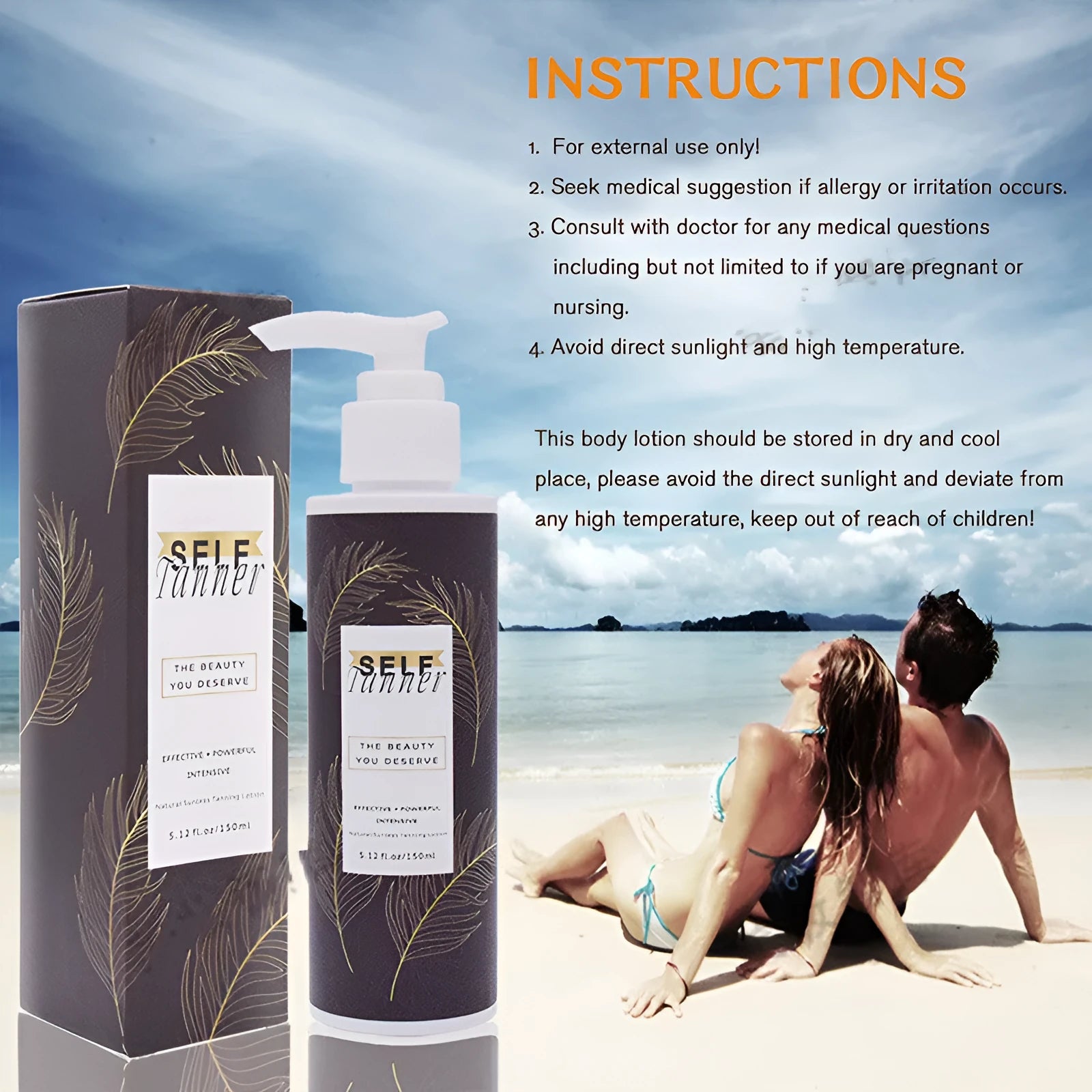 Sun-free black lotion natural bronze body cream 150ml in standard pack for even skin tone