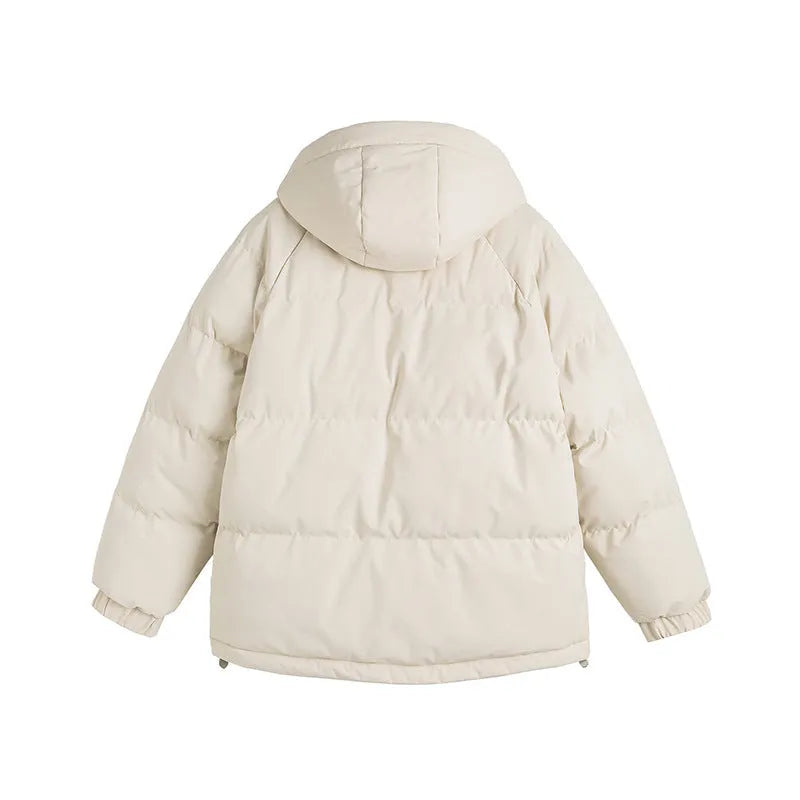 Loose-fit winter cotton-padded coat in cardigan style with side pockets