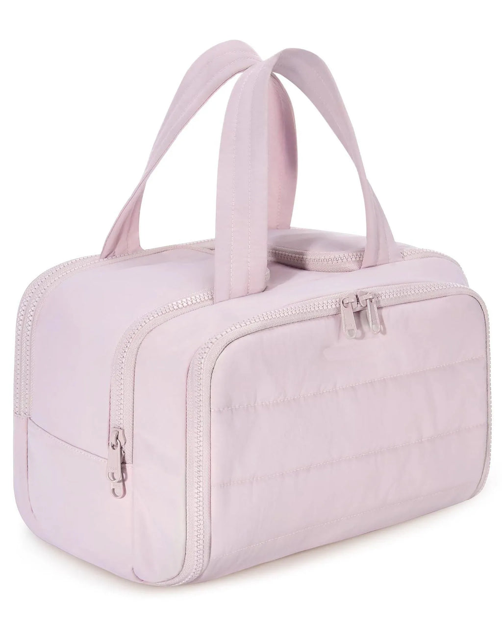 Large travel toiletry bag with wide-open design showing interior storage space