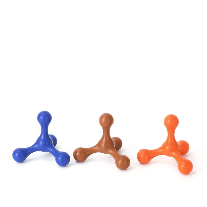 Silicone puppy chew toy in bone shape with three legs, 9.5cm length, for small medium dogs