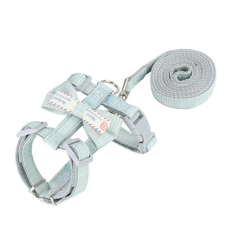 Cat bow pulling rope anti breaking loose adjustable in polyester four colours gray green pink light gray