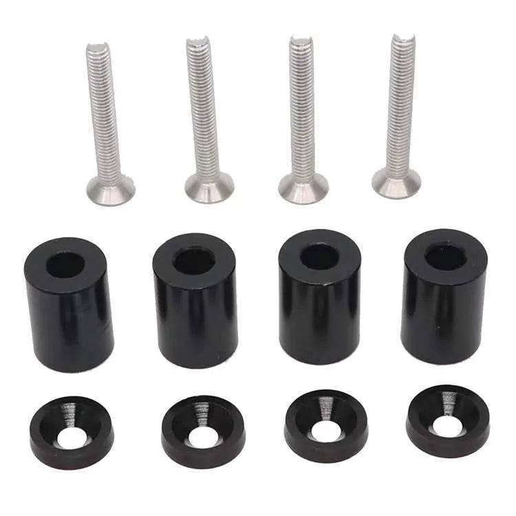 Aluminium alloy engine cover spacer kit with screws, nuts, washers in red, blue, black colours for 6mm 8mm car apertures.