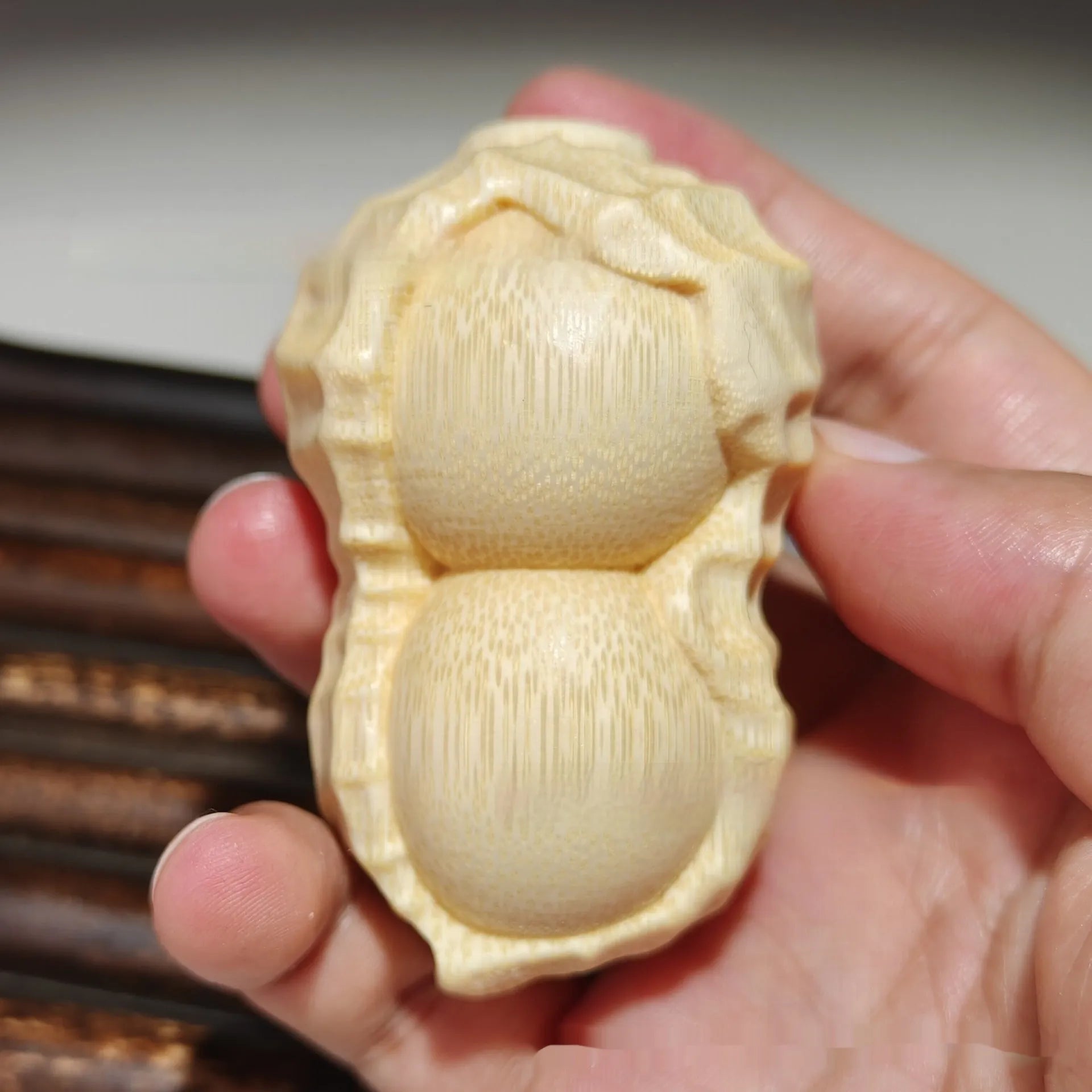 Solid natural bamboo carving peanut ornament in modern simplicity style