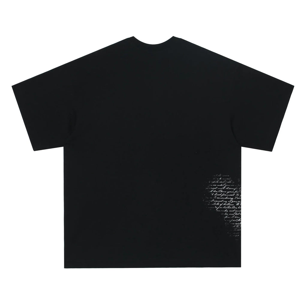 Retro hip hop gothic t-shirt with letter pattern in black and white colours