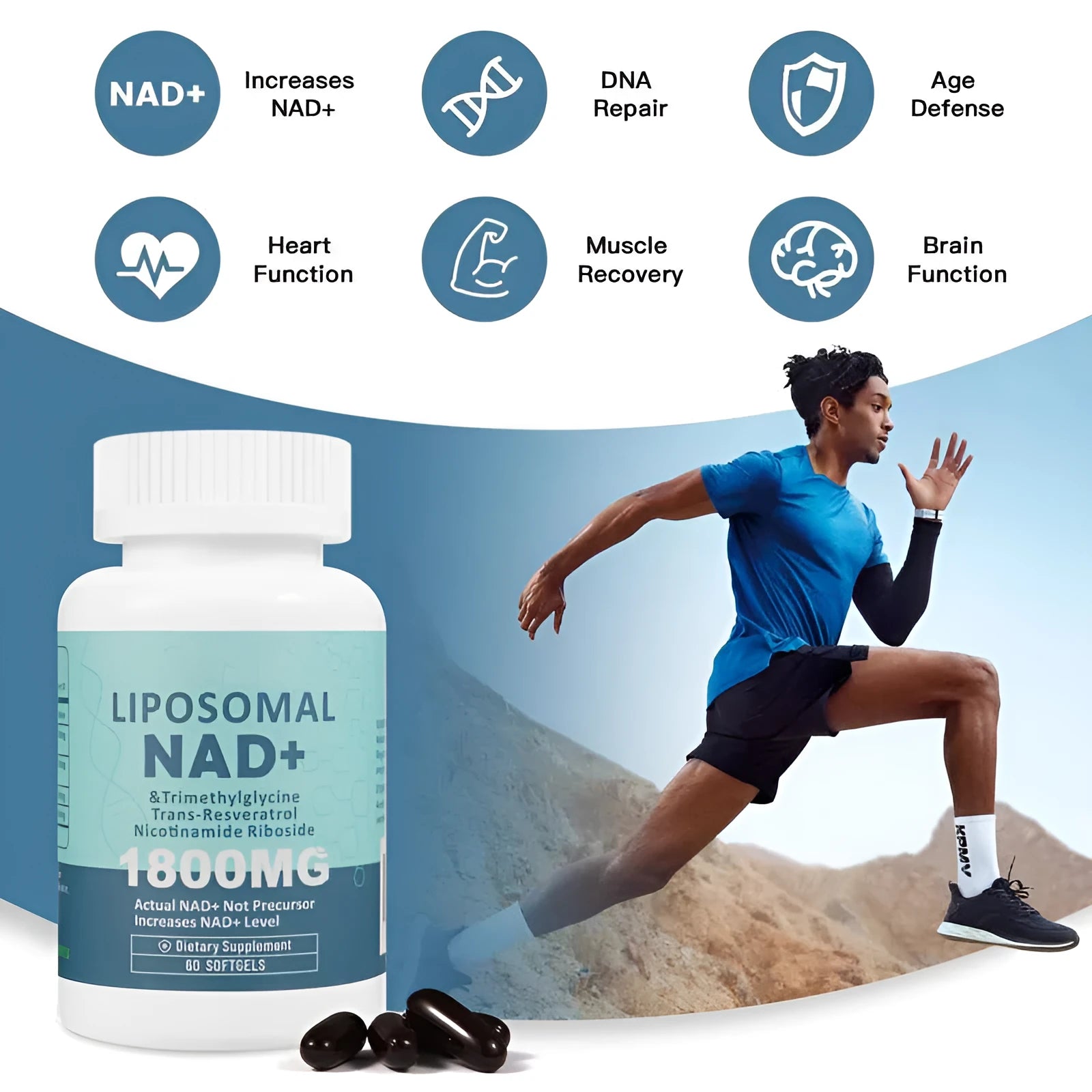 Bottle of NMN capsules nicotinamide mononucleotide dietary supplement