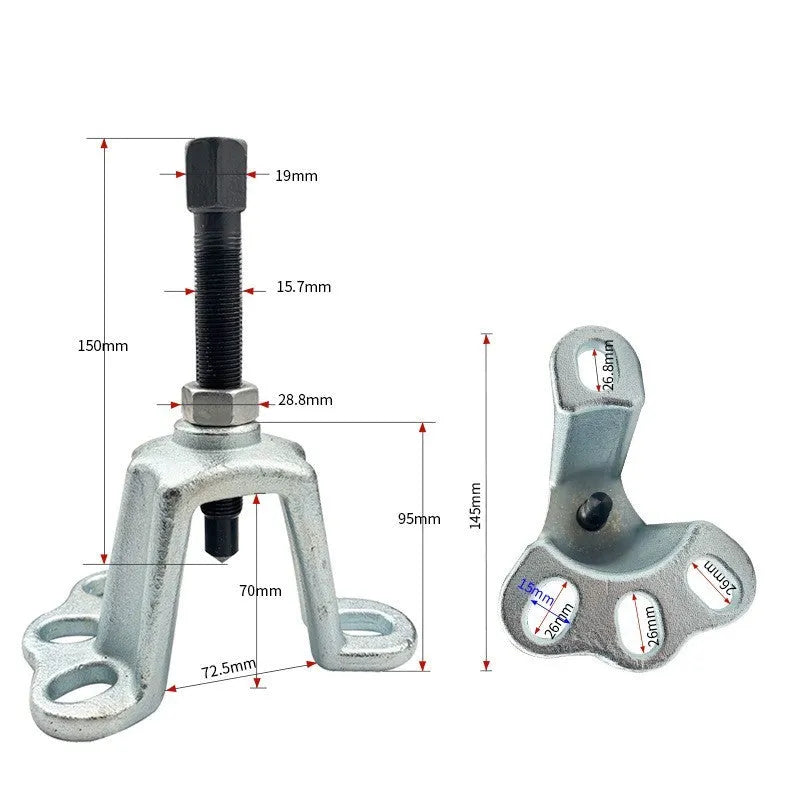 Chrome vanadium steel brake drum removal tool with three style options: A for tricycles, B and C for cars.