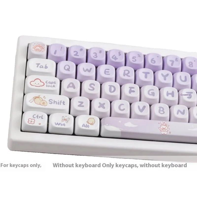Gradient purple PBT keycap set with rabbit artwork for mechanical keyboard customisation.