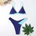 Women's fashion bikini set with bra top and briefs in a colourful pattern.
