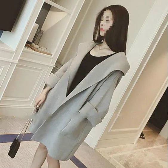 Plus size women's loose lace-detailed cotton coat in black, grey, or pink for spring and autumn