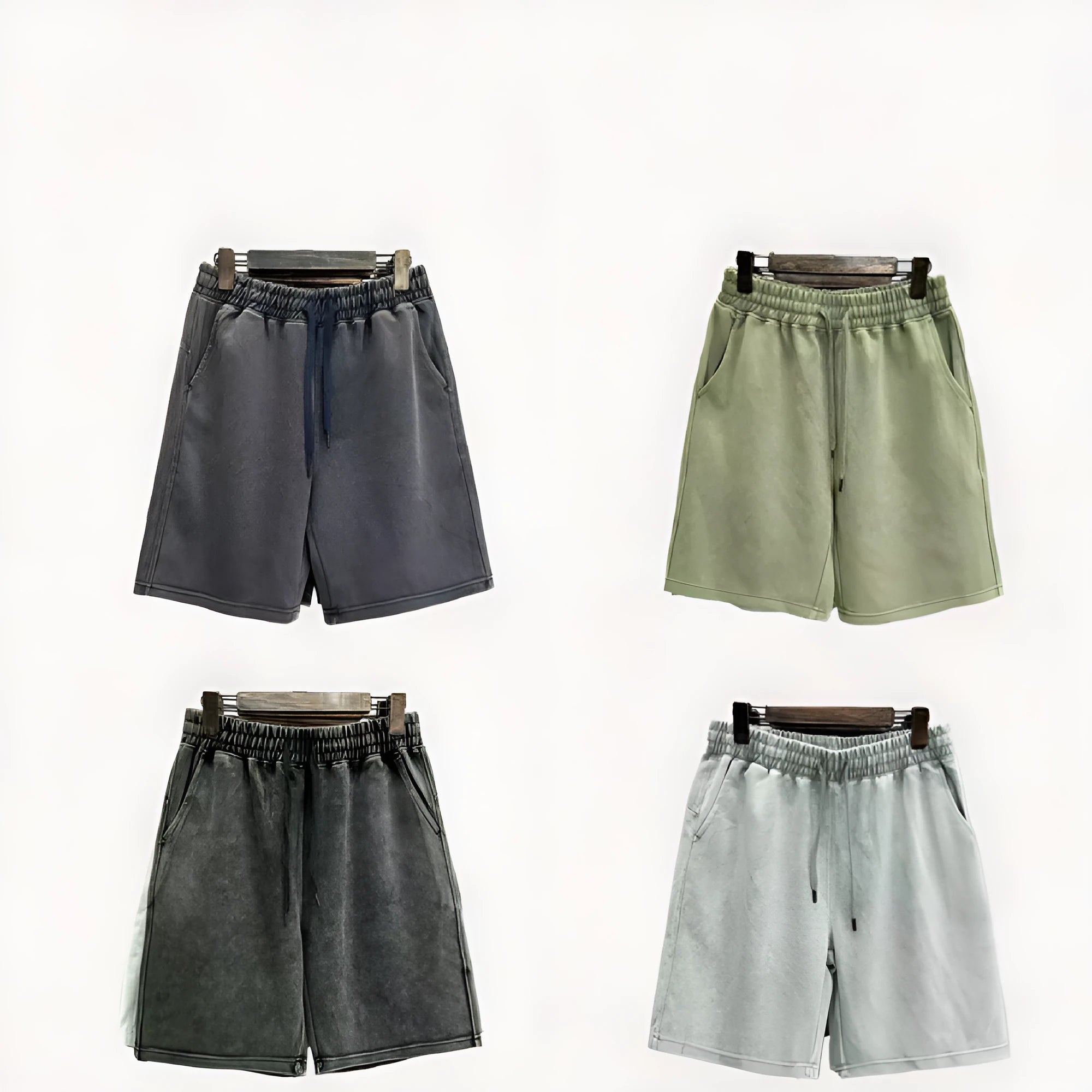 Men's cotton distressed shorts in straight leg style with fifth pants length