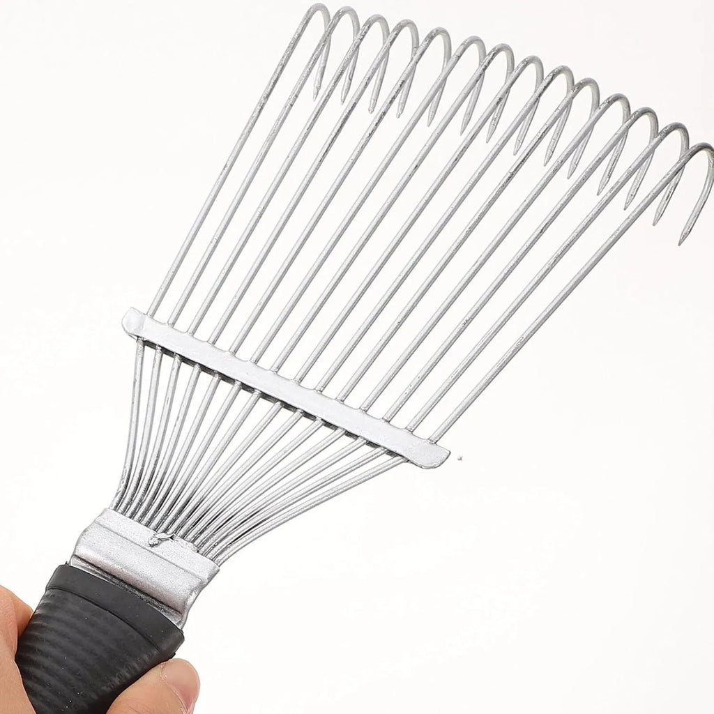 Black stainless steel pet grooming rake measuring 33cm for horses cattle dogs