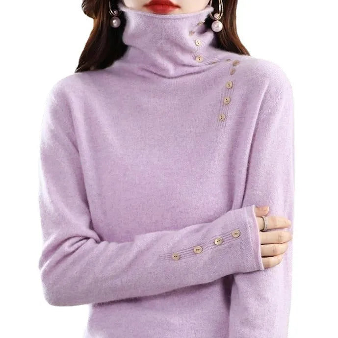 Women's core-spun yarn knitted bottoming shirt in light camel colour with 3D pattern