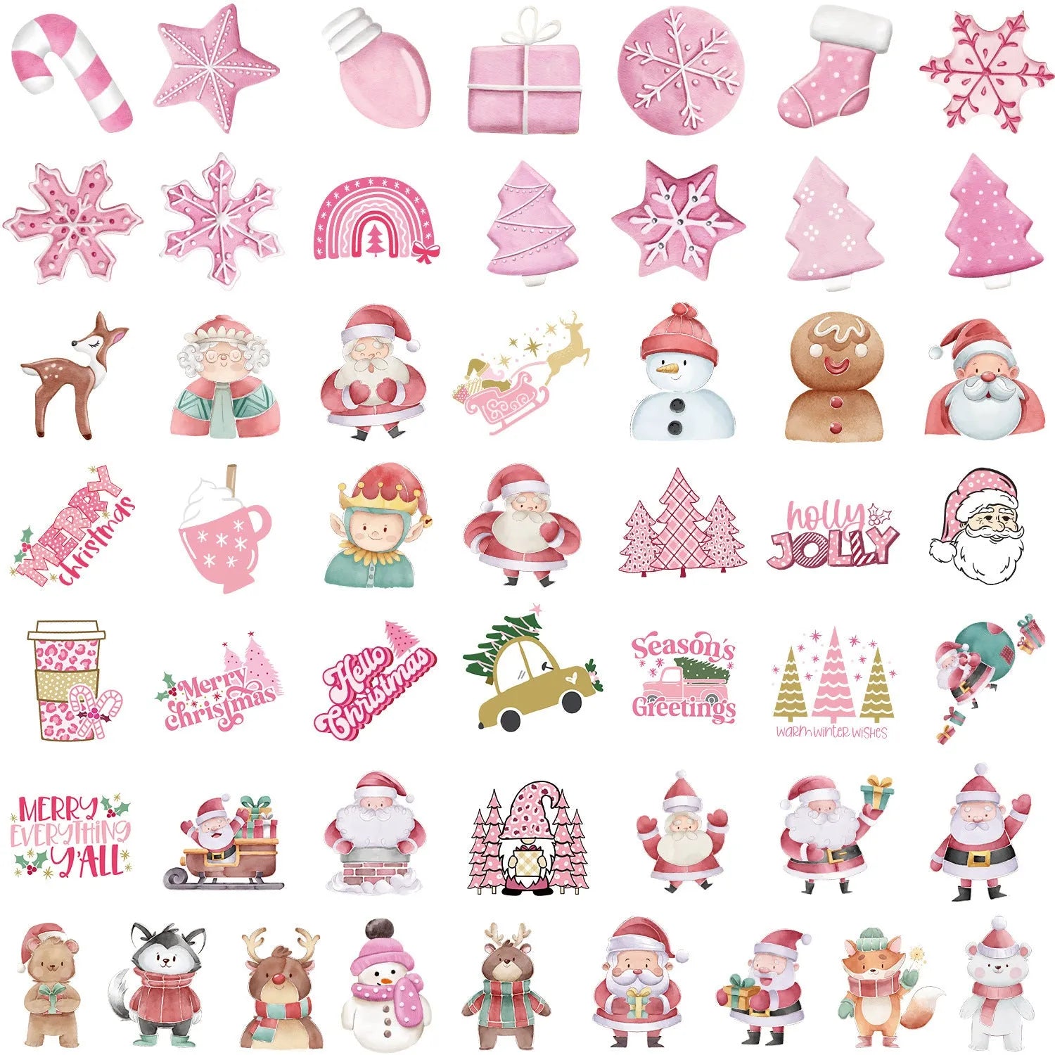 50 piece Christmas waterproof vinyl sticker pack with cute designs for cars and devices