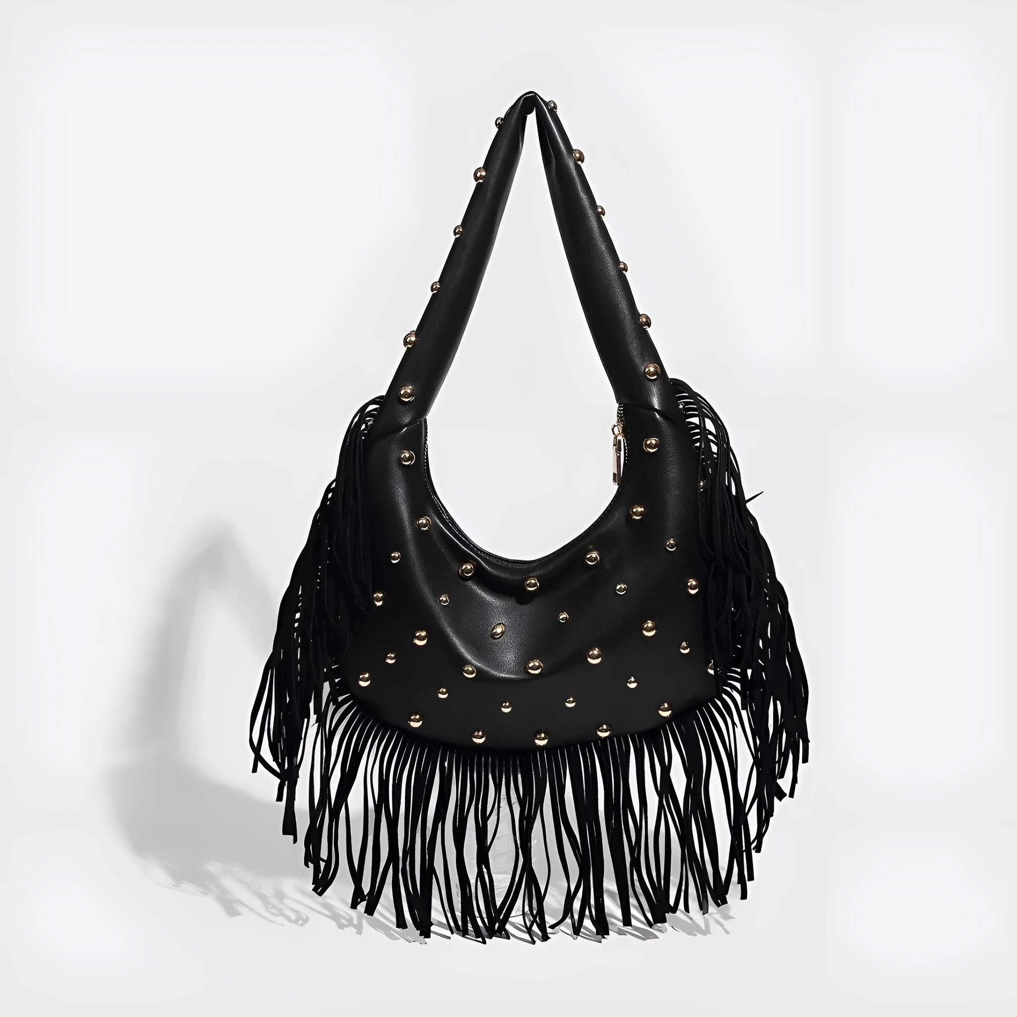 Retro personalised tassel shoulder handbag in black or wine red with mobile phone compartment
