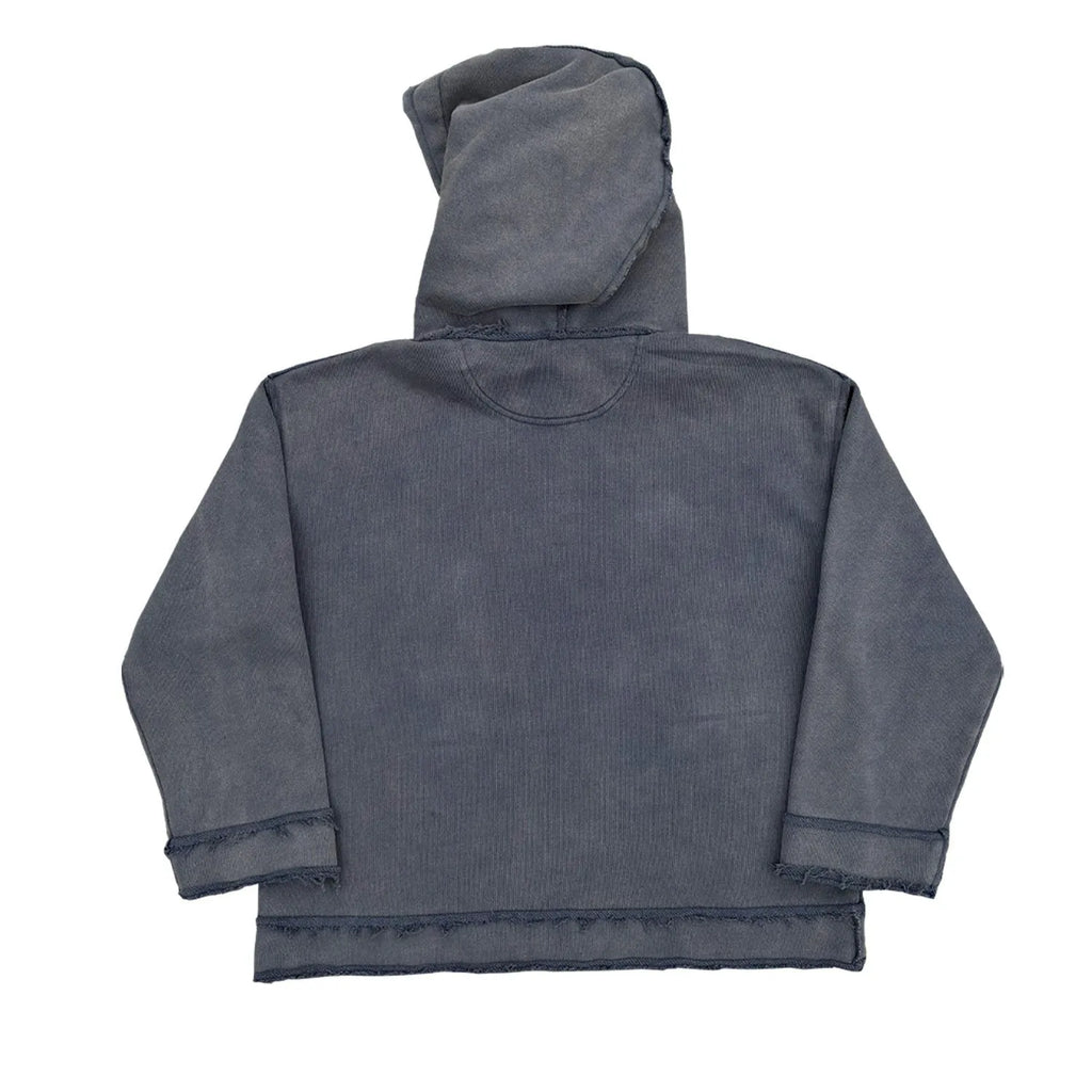 Reverse dark blue unisex hoodie sweater available in sizes M, L, and XL.