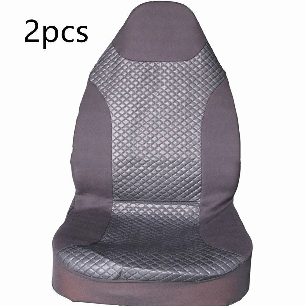 Black quilted universal car seat cover for front seats with installation hooks