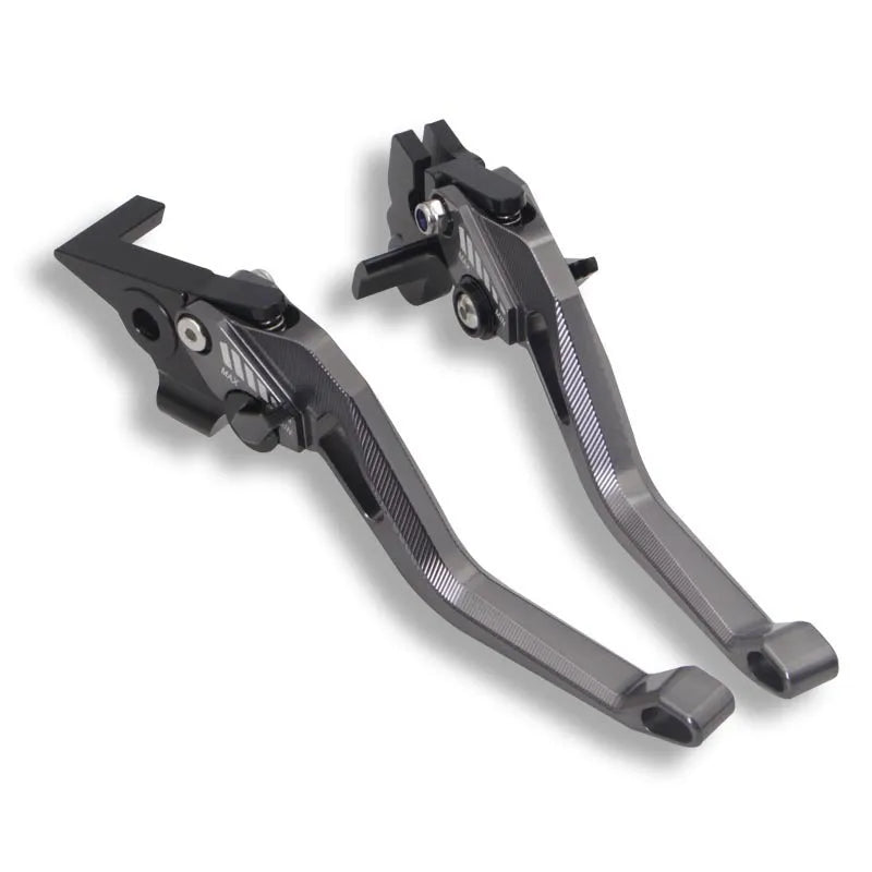Motorcycle metal clutch lever in two-finger design showing colour options