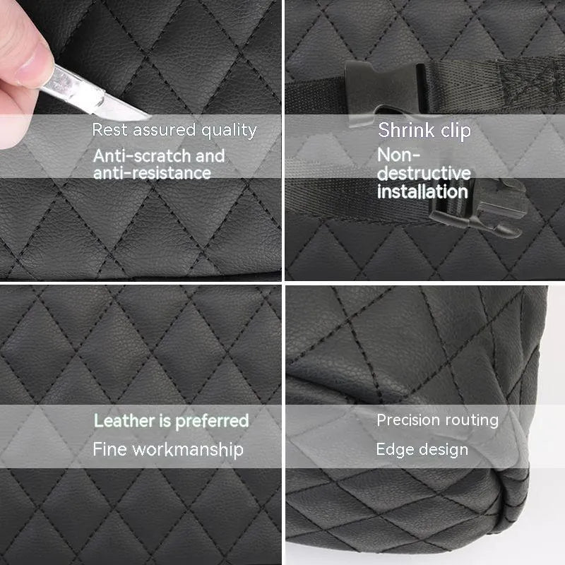 Leather car interior hanging storage bag in black pink green or white colours