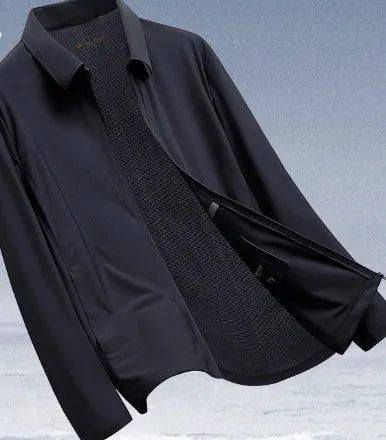 Men's navy blue summer business coat with lapels, ice silk fabric, and regular fit for office wear
